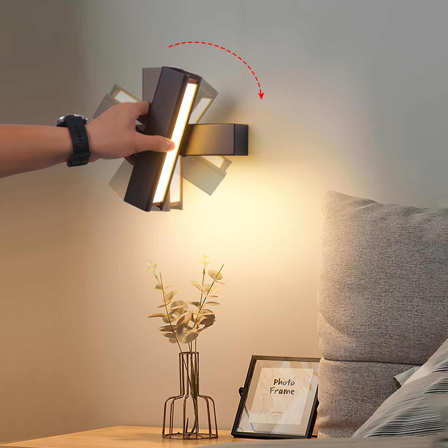 Olvynora Rotating Wood & Metal LED Wall Lamp - Minimalist Sconce - Image 8